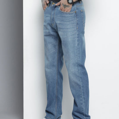 Men's Blue Straight Fit Solid Jeans