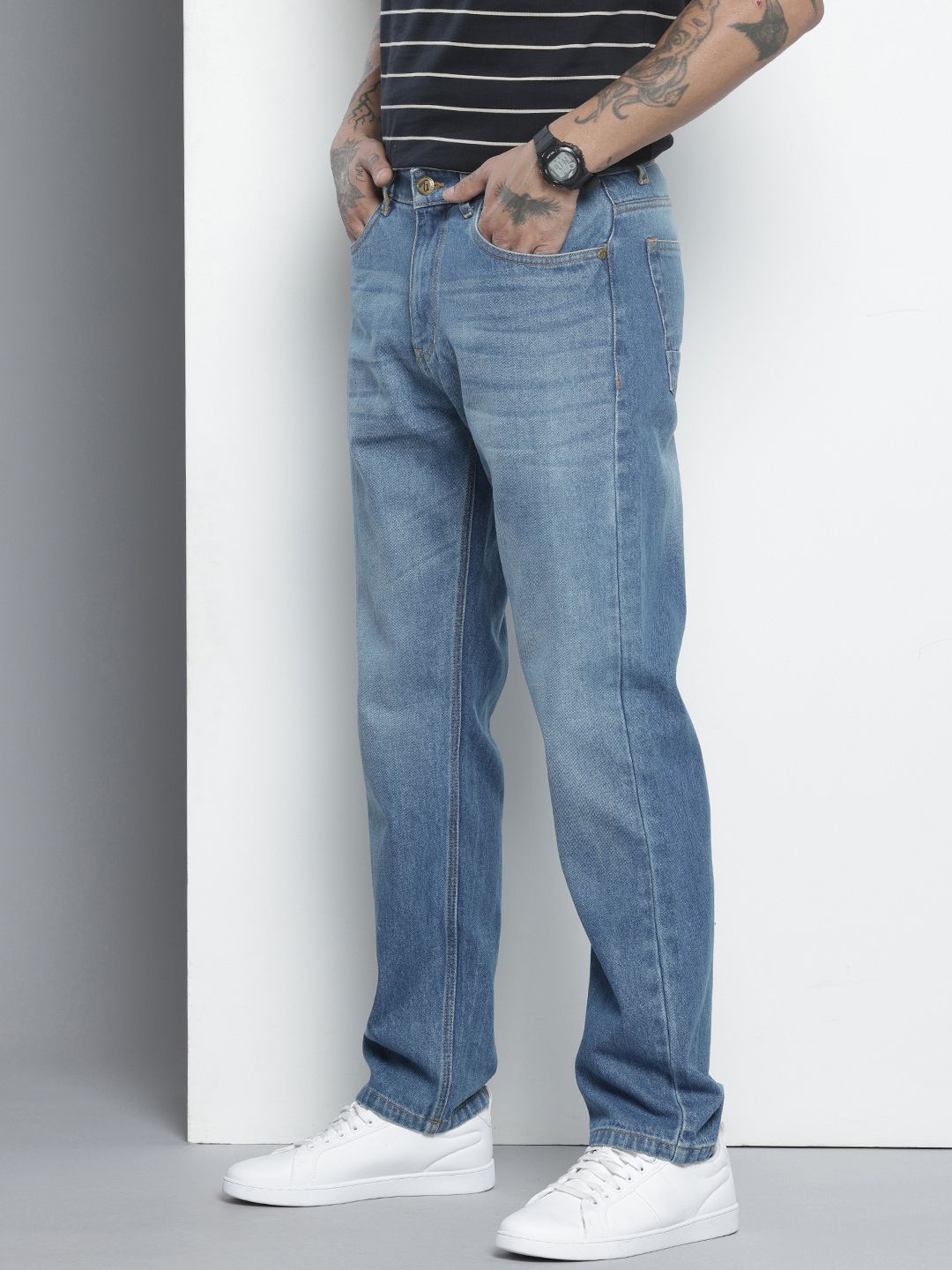 Men's Blue Straight Fit Solid Jeans