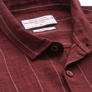 Men's Maroon Slim Fit Vertical Striped Casual Shirt