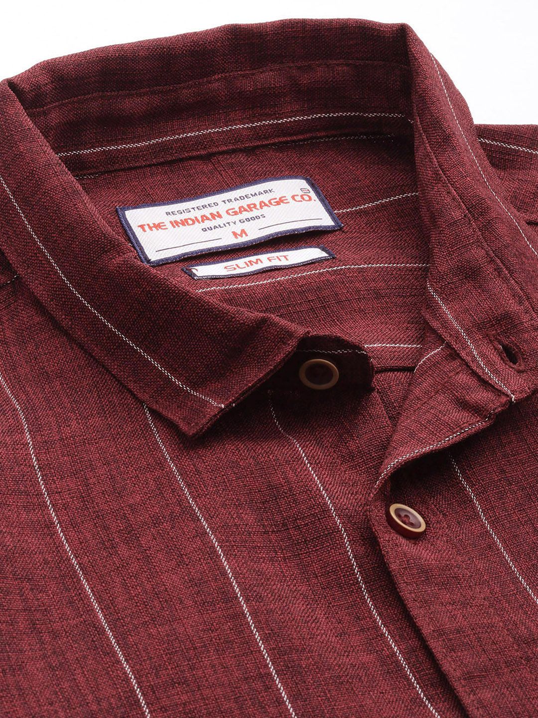 Men's Maroon Slim Fit Vertical Striped Casual Shirt
