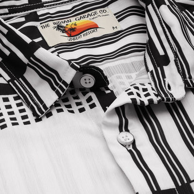 Men's Black Relaxed Fit Geometric Print Resort Wear Shirt