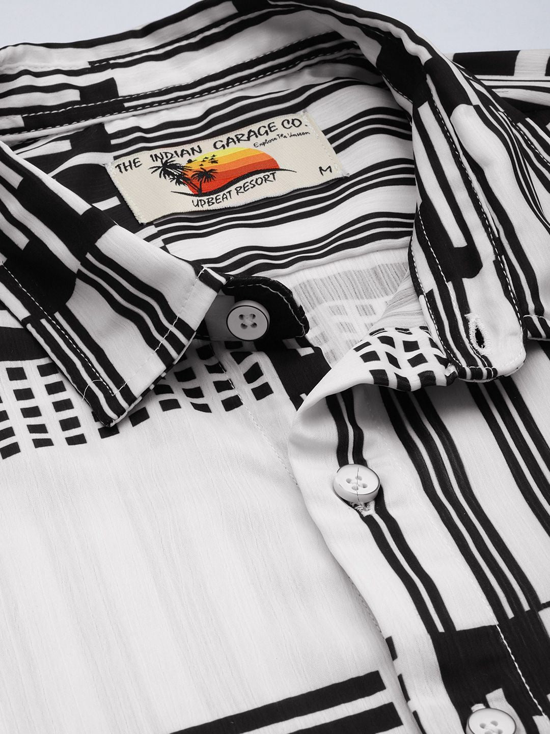 Men's Black Relaxed Fit Geometric Print Resort Wear Shirt
