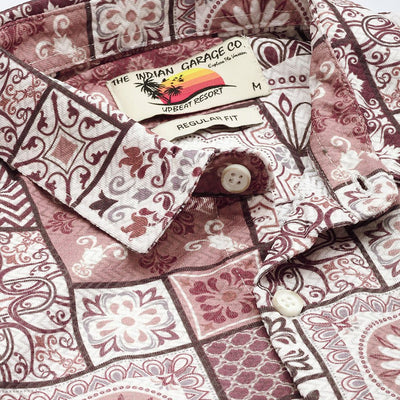 Men's Brown Regular Fit Indie Print Resort Wear Shirt