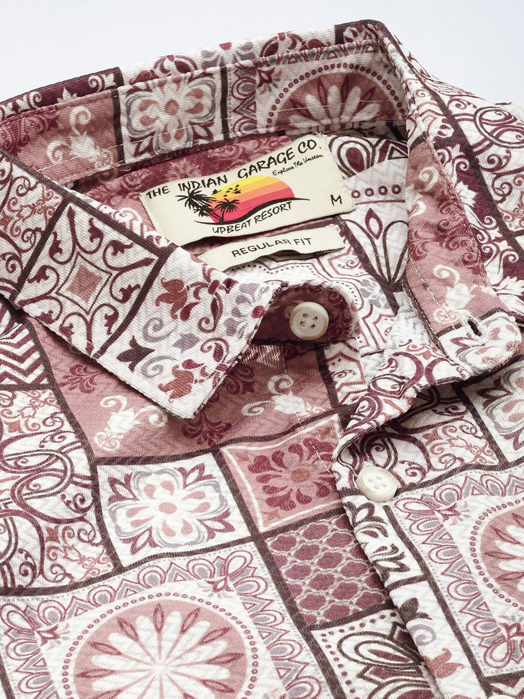 Men's Brown Regular Fit Indie Print Resort Wear Shirt