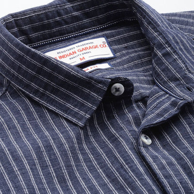 Men's Navy Blue Slim Fit Striped Casual Shirt