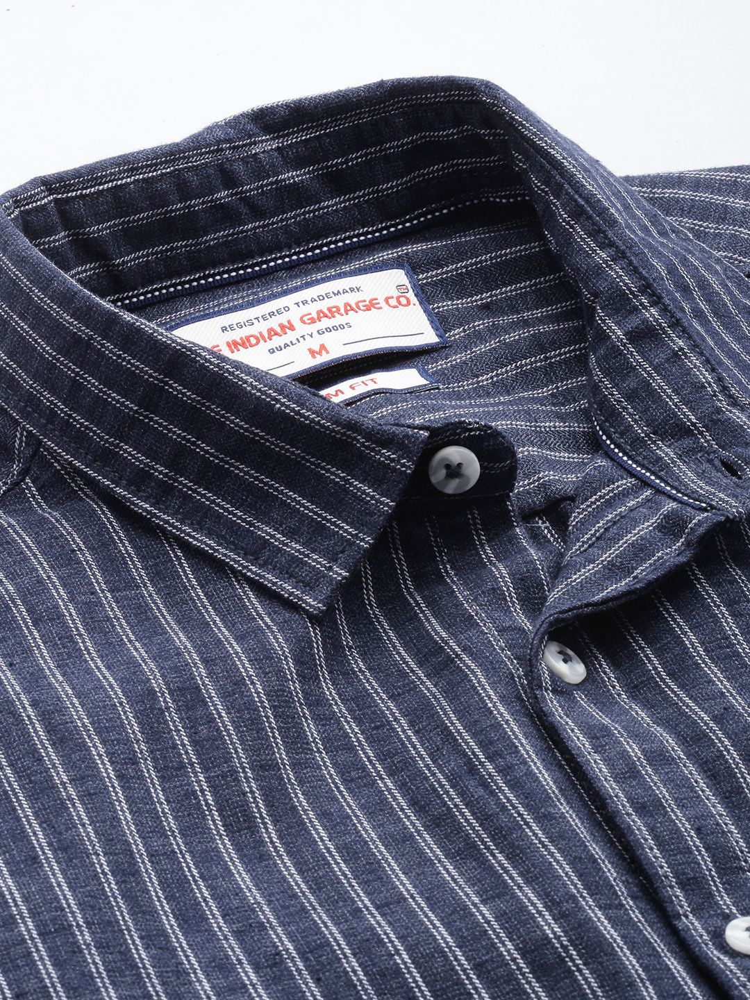 Men's Navy Blue Slim Fit Striped Casual Shirt