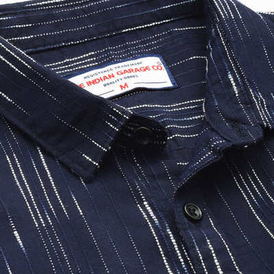 Men's Navy Blue Slim Fit Striped Casual Shirt