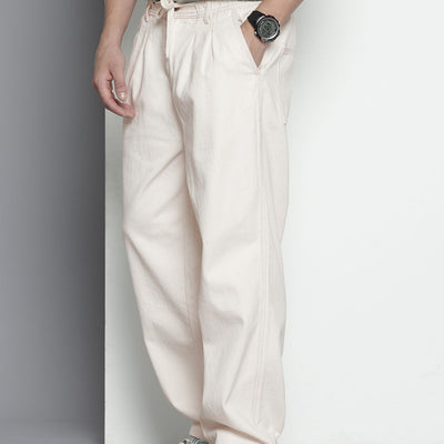 Men's White Relaxed Fit Solid Denim Joggers