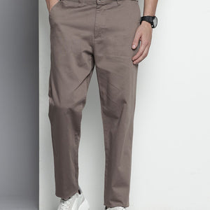 Men's Grey Regular Fit Solid Chinos