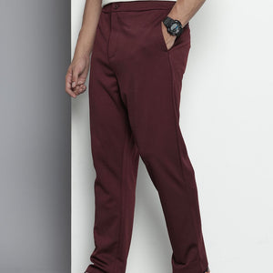 Men's Maroon Relaxed Fit Solid Chinos