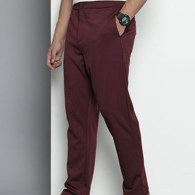 Men's Maroon Relaxed Fit Solid Chinos