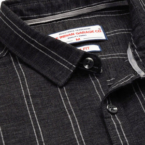 Men's Black Slim Fit Striped Casual Shirt
