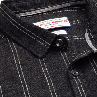 Men's Black Slim Fit Striped Casual Shirt