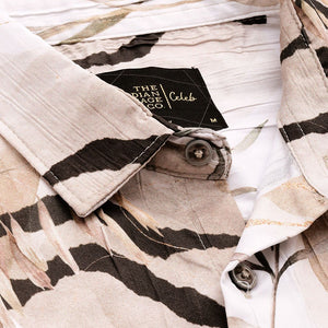 Men's Cream Slim Fit Abstract Print Party Wear Shirt