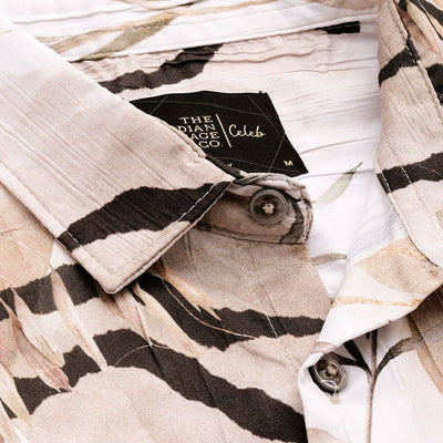Men's Cream Slim Fit Abstract Print Party Wear Shirt