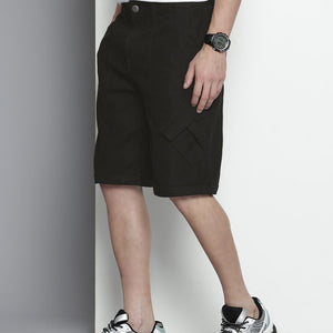 Men's Black Wide Leg Solid Convertible Cargo Jeans