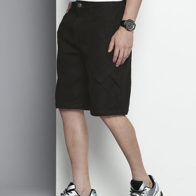 Men's Black Wide Leg Solid Convertible Cargo Jeans