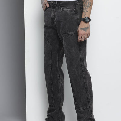 Men's Black Vintage Straight Fit Distressed Jeans