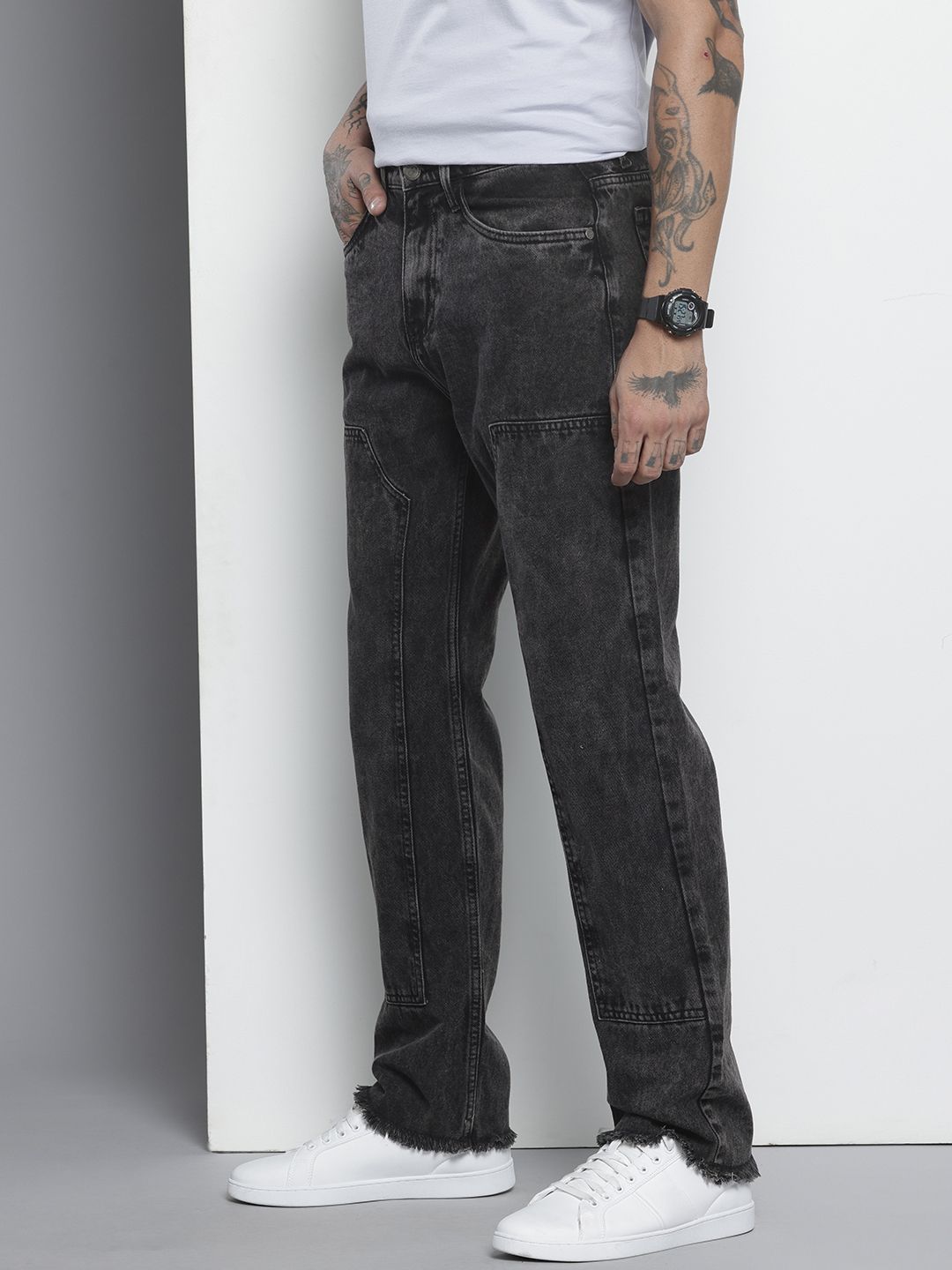 Men's Black Vintage Straight Fit Distressed Jeans