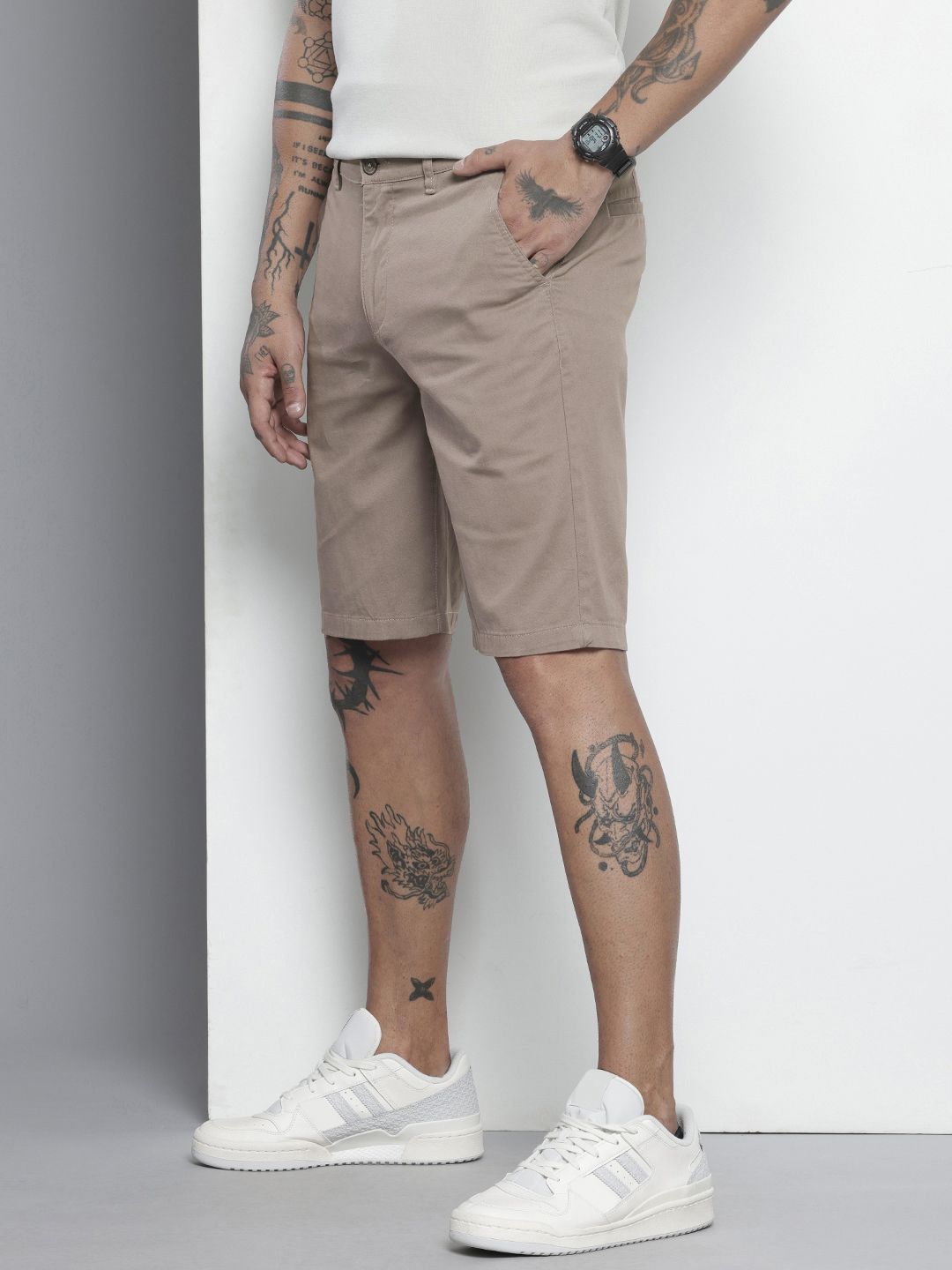 Men's Brown Regular Fit Solid Chino Shorts
