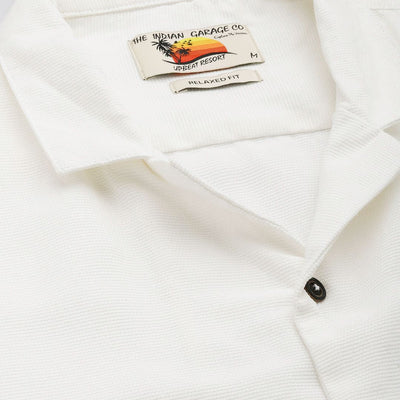 Men's White Relaxed Fit Embroidered Resort Wear Shirt