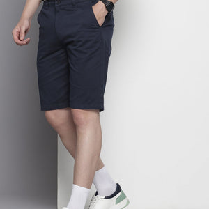 Men's Navy Blue Regular Fit Solid Chino Shorts