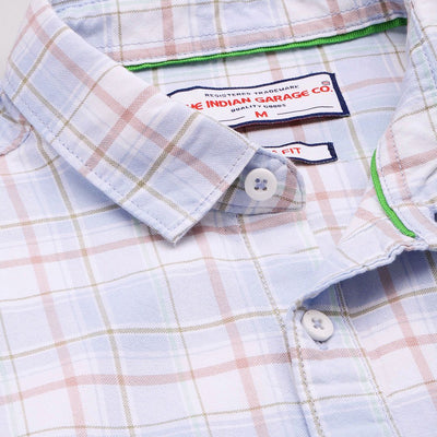 Men's Blue Slim Fit Checked Casual Shirt