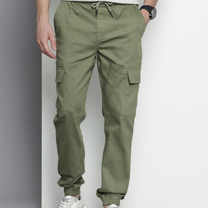 Men's Green Regular Fit Solid Utility Cargo Jogger