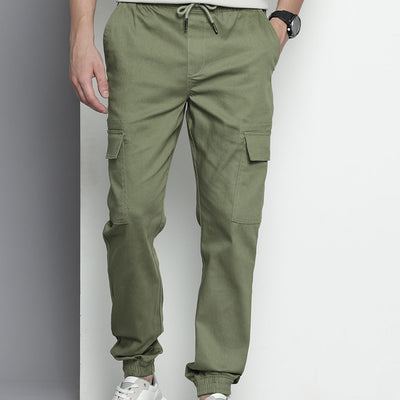 Men's Green Regular Fit Solid Utility Cargo Jogger