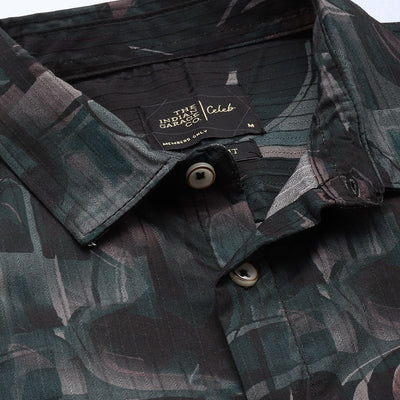 Men's Black Slim Fit Abstract Print Party Wear Shirt