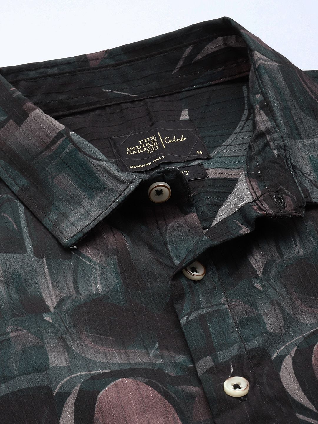 Men's Black Slim Fit Abstract Print Party Wear Shirt
