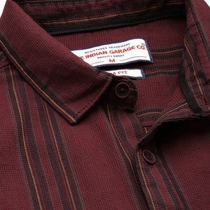 Men's Maroon Slim Fit Striped Casual Shirt