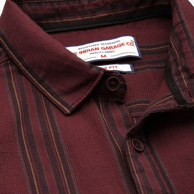 Men's Maroon Slim Fit Striped Casual Shirt