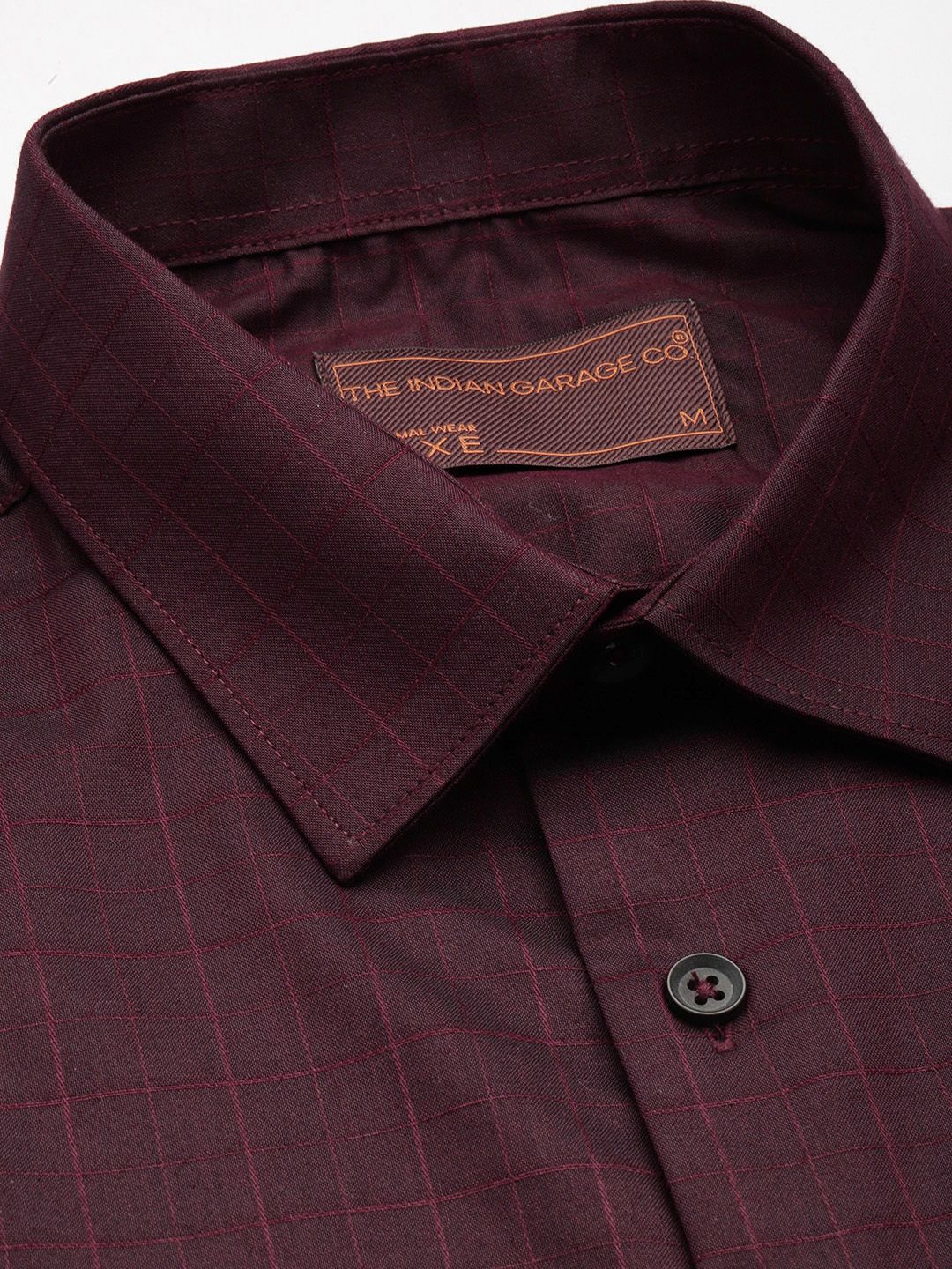 Men's Burgundy Slim Fit Checked Formal Shirt