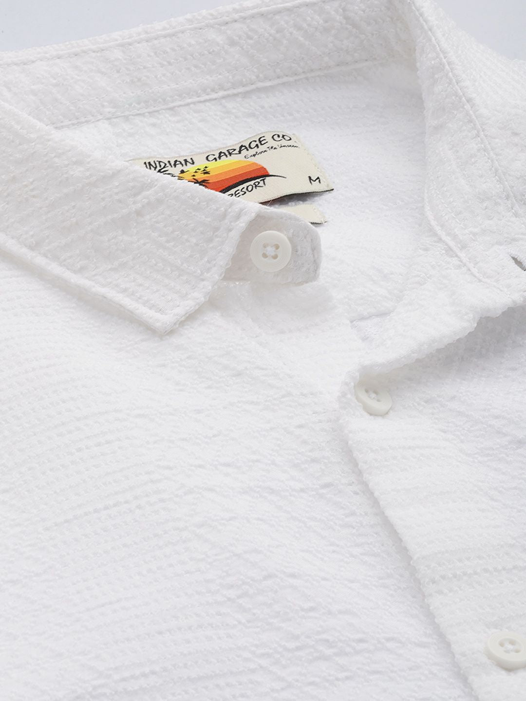 Men's White Regular Fit Solid Resort Wear Shirt