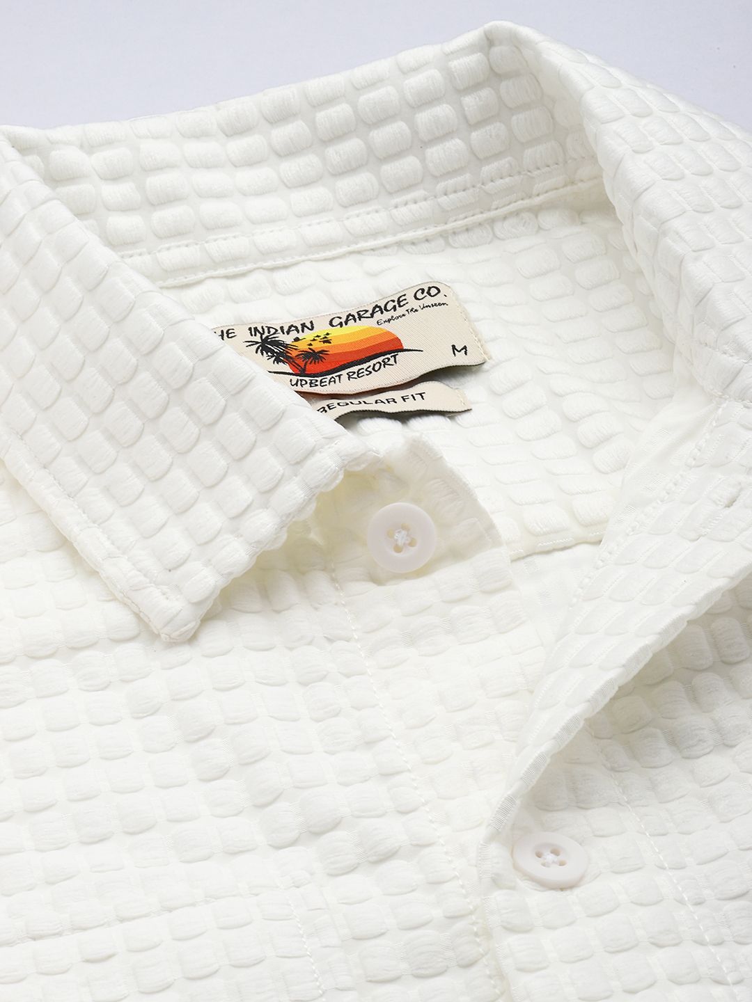 Men's White Regular Fit Textured Resort Wear Shirt