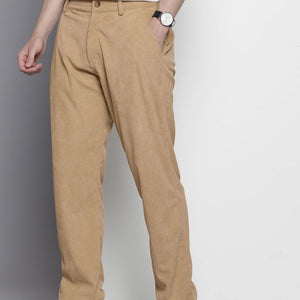 Men's Khaki Straight Fit Textured Trousers