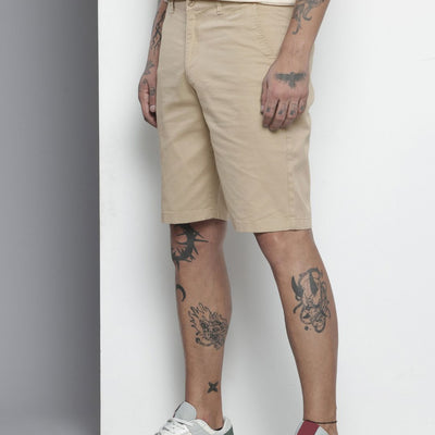 Men's Beige Regular Fit Solid Chino Shorts