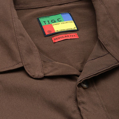 Men's Brown Regular Fit Solid Street Wear Shirt