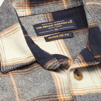 Men's Navy Blue Regular Fit Checked Casual Shirt