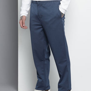 Men's Blue Regular Fit Solid Chinos