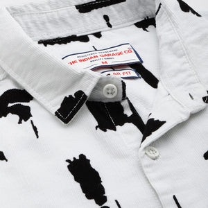 Men's White Regular Fit Printed Casual Shirt