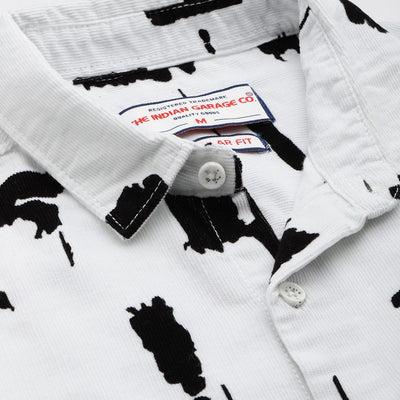 Men's White Regular Fit Printed Casual Shirt