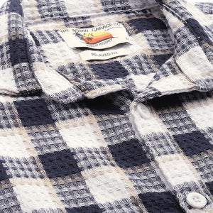 Men's Navy Blue Relaxed Fit Checked Resort Wear Shirt