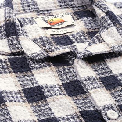 Men's Navy Blue Relaxed Fit Checked Resort Wear Shirt