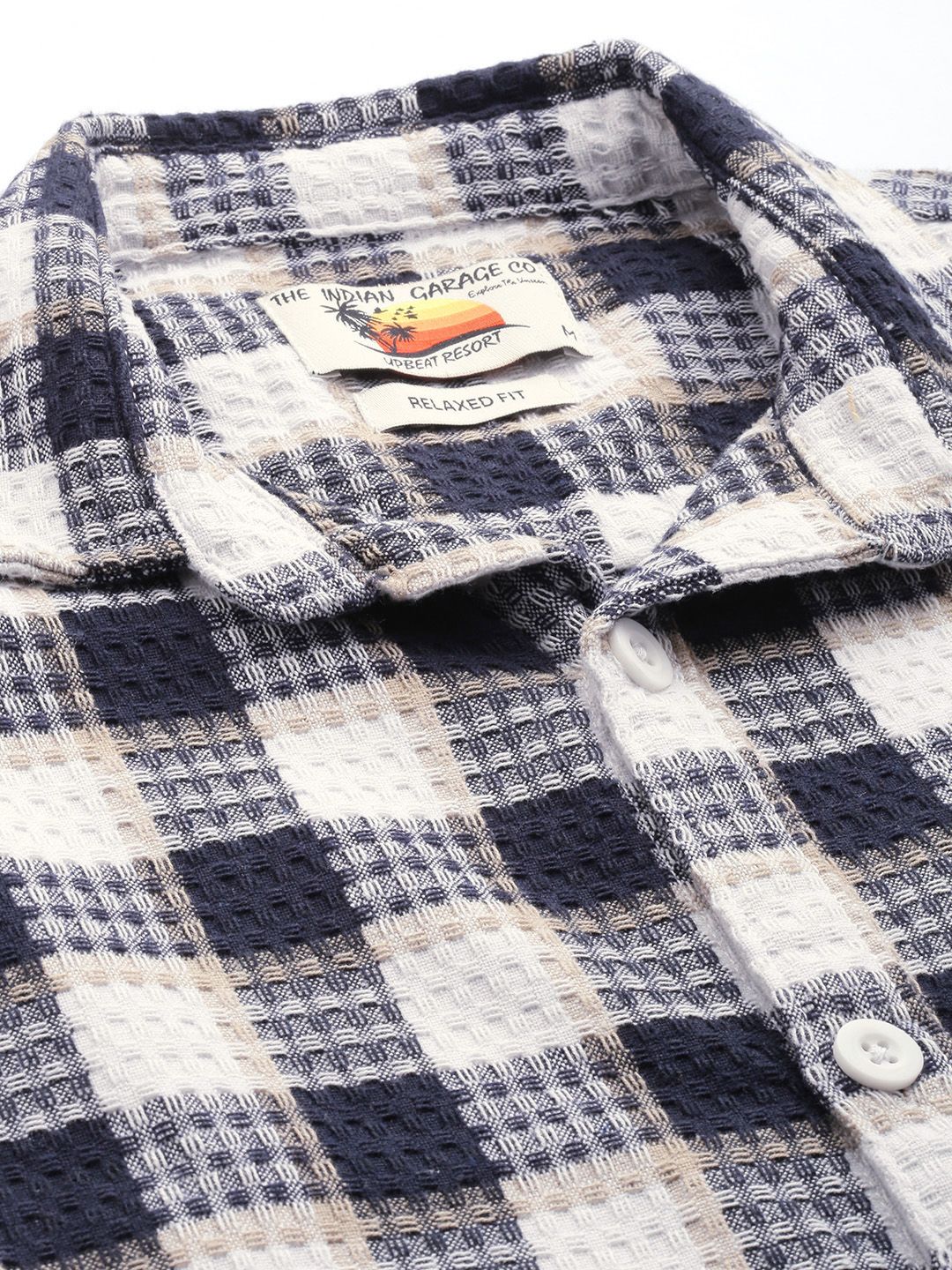 Men's Navy Blue Relaxed Fit Checked Resort Wear Shirt