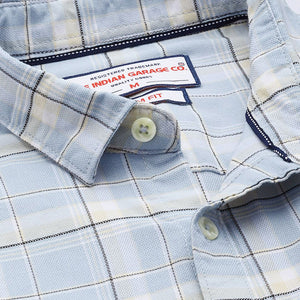 Men's Blue Slim Fit Checked Casual Shirt