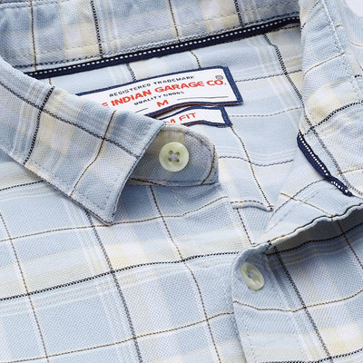 Men's Blue Slim Fit Checked Casual Shirt