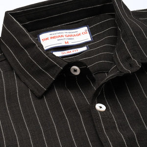 Men's Black Slim Fit Striped Casual Shirt