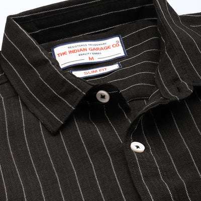 Men's Black Slim Fit Striped Casual Shirt